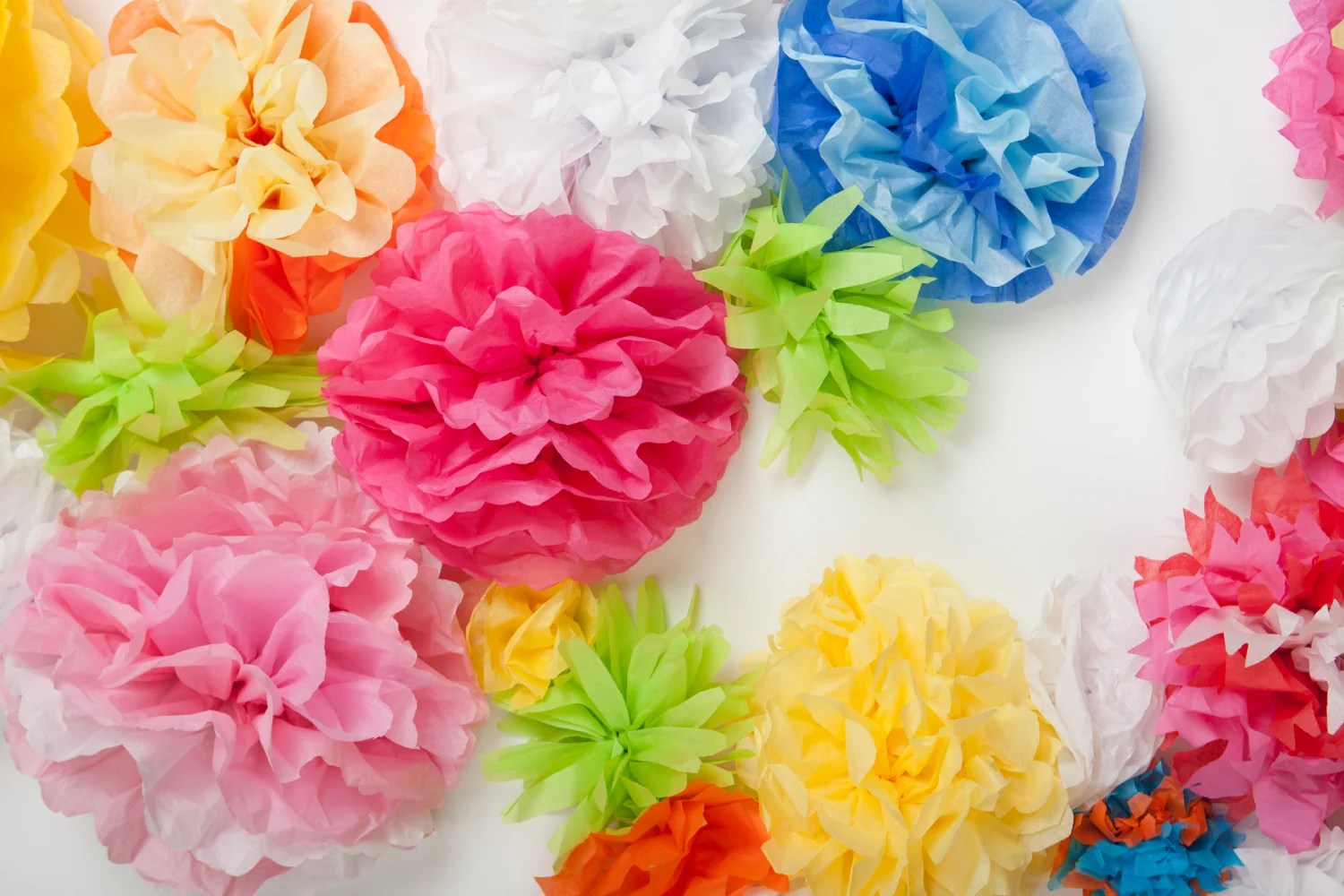 A close up of tissue paper flowers